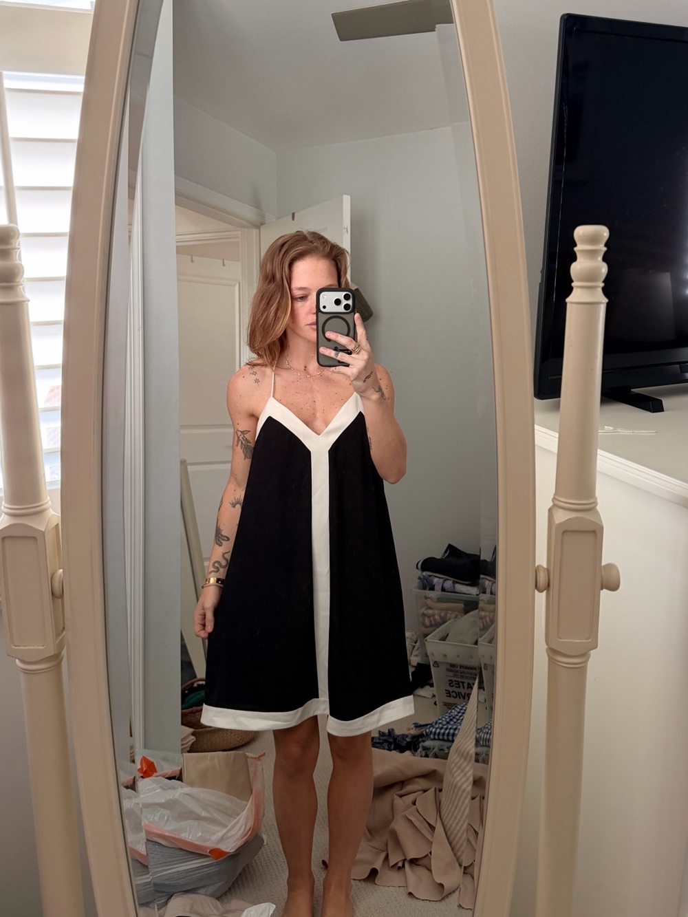 Black & White V-Neck Slip Dress